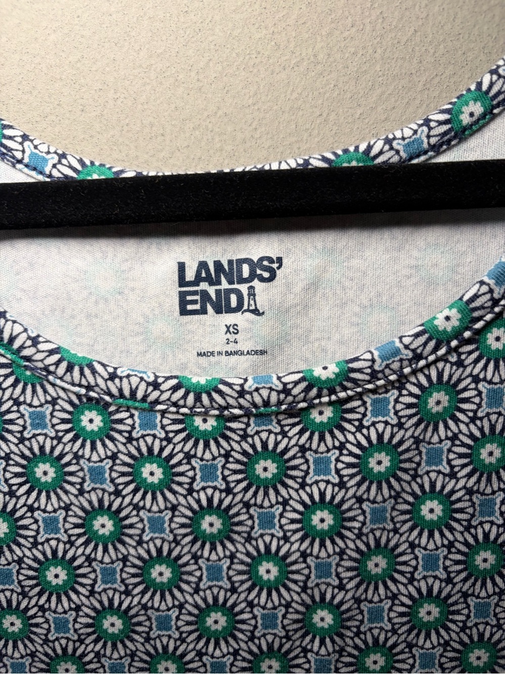 Lands' End Floral Tank Top Women’s XS Green Blue White Geometric Print Cotton - Picture 6 of 10